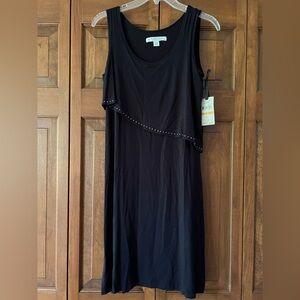 Chic Asymmetrical Black Dress with Studded Detail